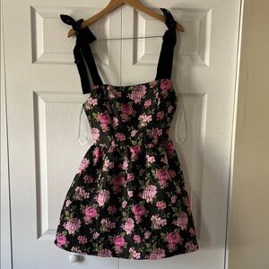 Lulu's Black Dress with Pink and Green Floral Design